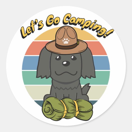 黒犬おもしろいがキャンプに行きたい ラウンドシール (正面)