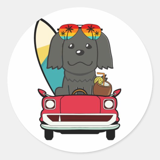 黒犬おもしろいがビーチに向かう ラウンドシール (正面)