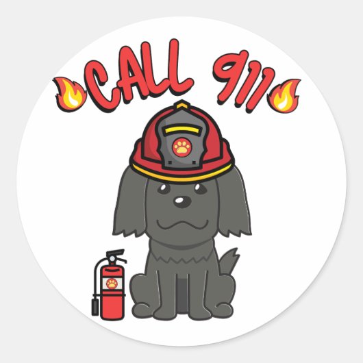 黒犬おもしろいは消防士だ ラウンドシール (正面)