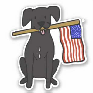 黒犬がアメリカ国旗のシールを貼る シール