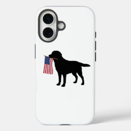 黒犬がアメリカ国旗を掲げる – 7月4日愛国者 iPhone 16ケース