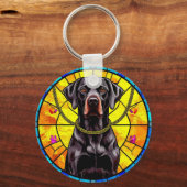 黒犬が登場するステンドグラスのアートワーク キーホルダー (裏面)