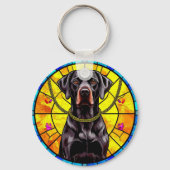 黒犬が登場するステンドグラスのアートワーク キーホルダー (裏面)