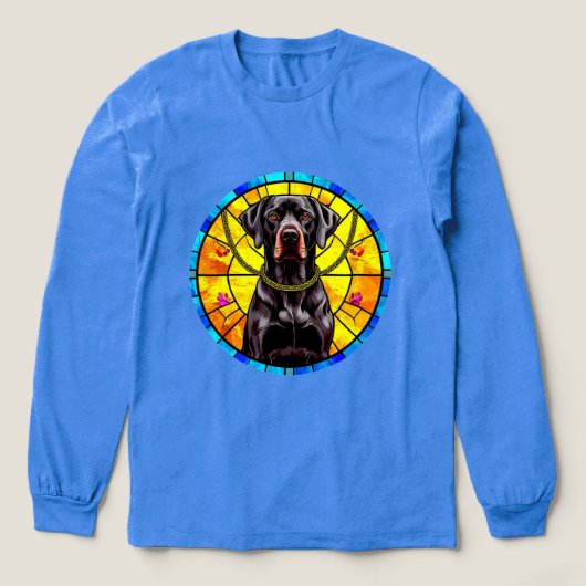 黒犬が登場するステンドグラスのアートワーク トライブレンドＴシャツ (デザイン正面)