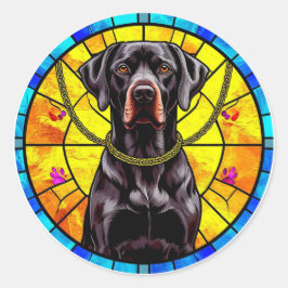 黒犬が登場するステンドグラスのアートワーク ラウンドシール