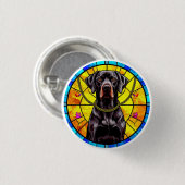 黒犬が登場するステンドグラスのアートワーク 缶バッジ (正面&裏面)