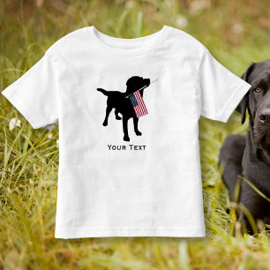 黒犬が米国国旗を掲げ、7月4日 トドラーTシャツ
