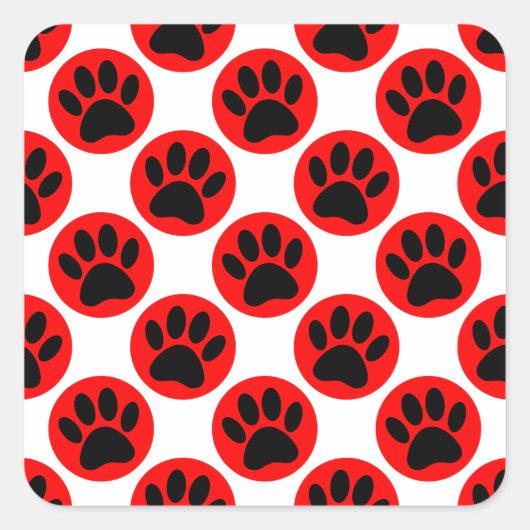 黒犬が赤い水玉模様 スクエアシール (正面)