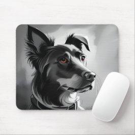 黒犬とシルバードッグ絵画ポートレート マウスパッド
