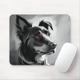 黒犬とシルバードッグ絵画ポートレート マウスパッド