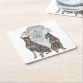 黒犬とタン犬 スクエアペーパーコースター (アングル)