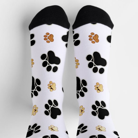 黒犬と丹犬の犬の足は白く印刷 ソックス (上部)