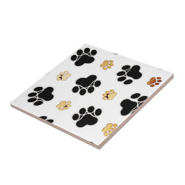 黒犬と丹犬の犬の足は白く印刷 タイル