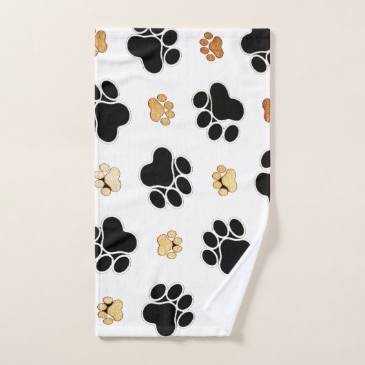 黒犬と丹犬の犬の足は白く印刷 バスタオルセット (ハンドタオル)