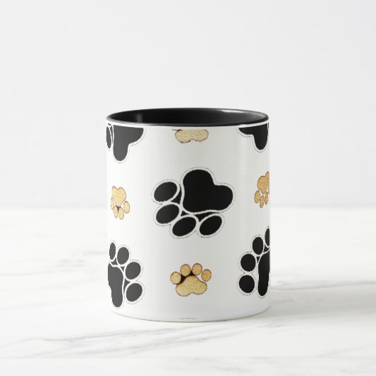 黒犬と丹犬の犬の足は白く印刷 マグカップ (中央)