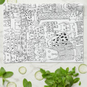 黒犬と子犬のパターンをレンディ キッチンタオル (折り畳み)