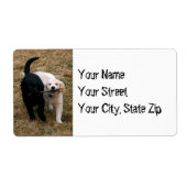 黒犬と白犬とスティック住所 シール (正面)