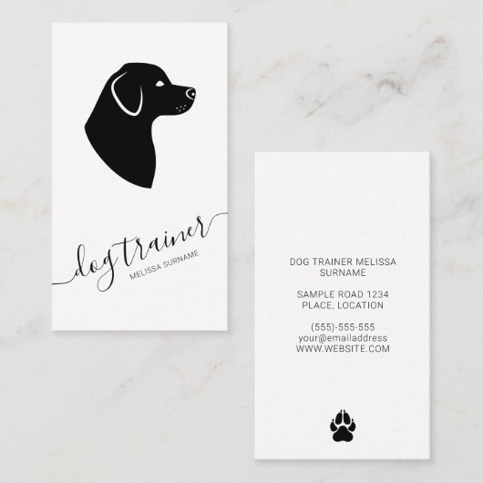 黒犬と白犬のシルエット犬モダントレーナー 名刺 (正面/裏面)