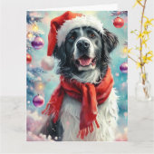 黒犬と白犬の夢のようなクリスマスの水色 カード (黄色い花)