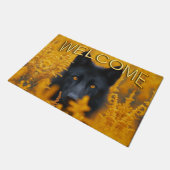 黒犬と金ゴールド素晴らしアイズ歓迎 ドアマット (アングル)