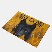 黒犬と金ゴールド素晴らしアイズ歓迎 ドアマット (アングル)