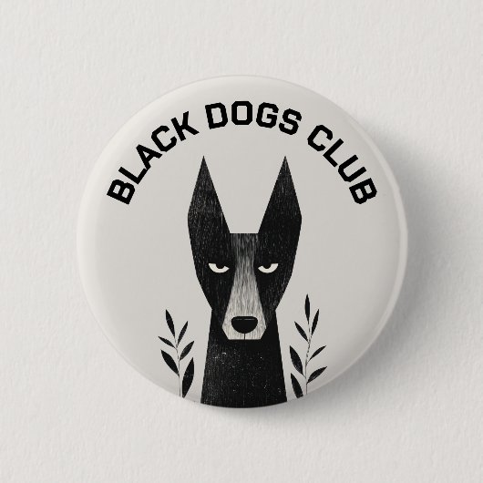 黒犬のイラスト 缶バッジ (正面)