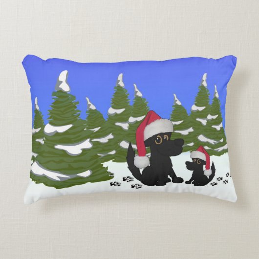 黒犬のクリスマス アクセントクッション (正面)