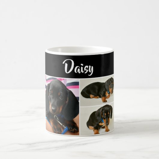 黒犬のペット好きの写真家、ポープリント可愛い コーヒーマグカップ (中央)