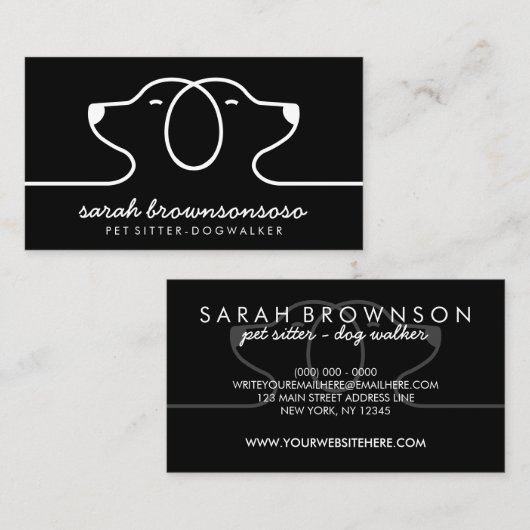 黒犬のラインロゴピッターの獣医 名刺 (正面/裏面)