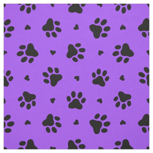 黒犬の手のプリントとハートパターン生地 ファブリック (見本)