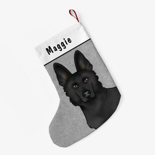 黒犬の羊飼い犬の頭と名前をカスタムする スモールクリスマスストッキング (裏面 (吊り時))