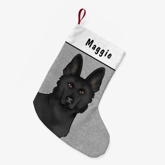 黒犬の羊飼い犬の頭と名前をカスタムする スモールクリスマスストッキング (正面 (吊り時))