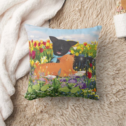 黒犬の赤猫 クッション (ブランケット)