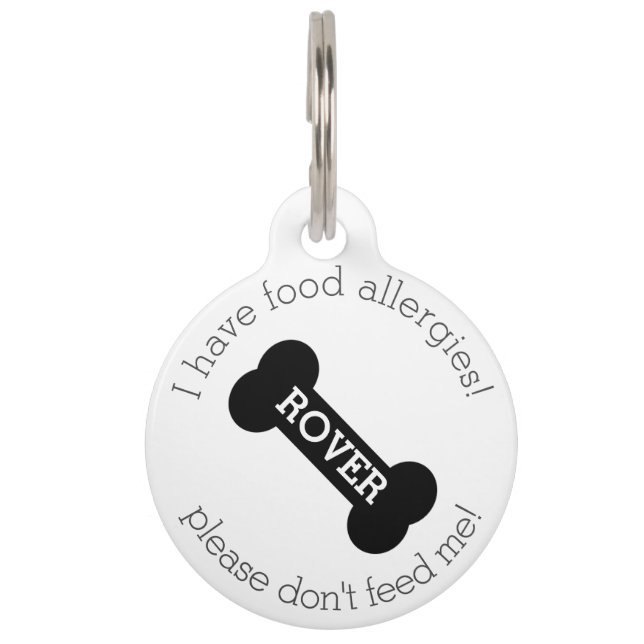 黒犬の骨 – 食物アレルギー医療アラート ペット　ネームタグ (正面)