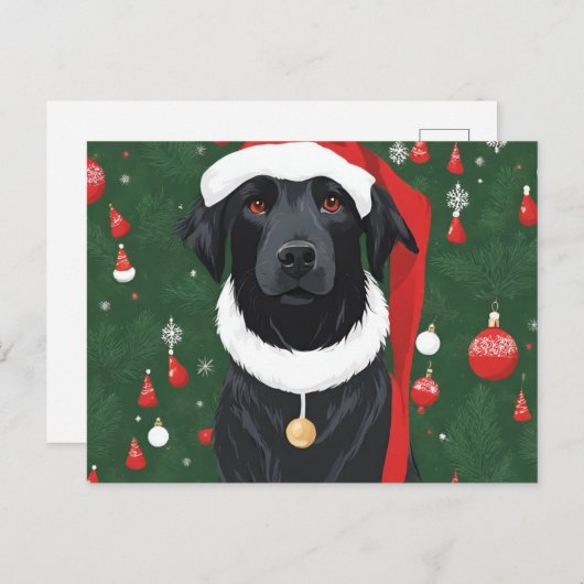 黒犬クリスマスポストカードホリデー ポストカード (正面/裏面)