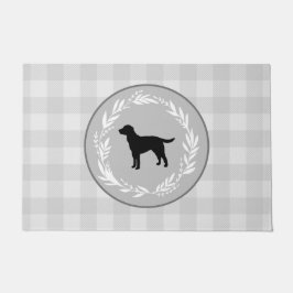 黒犬シルエットバッファローチェックパターングレー ドアマット