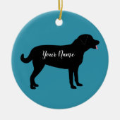 黒犬シルエットパーソナライズされた名 セラミックオーナメント (正面)