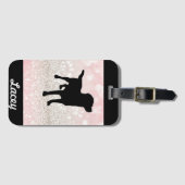 黒犬ピンクと白のグリッターの輝き ラゲッジタグ (正面横)
