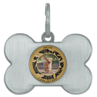 黒犬フェイクに金ゴールドリーフをパーソ失ったナライズ ペットネームタグ