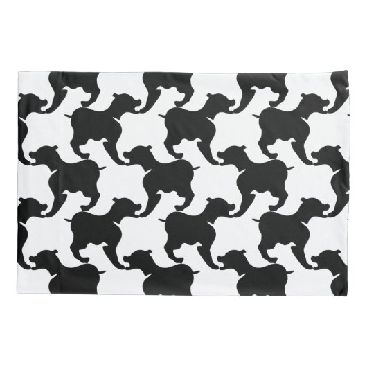 黒犬フェイク型千鳥格子の枕ケース 枕カバー (裏面)