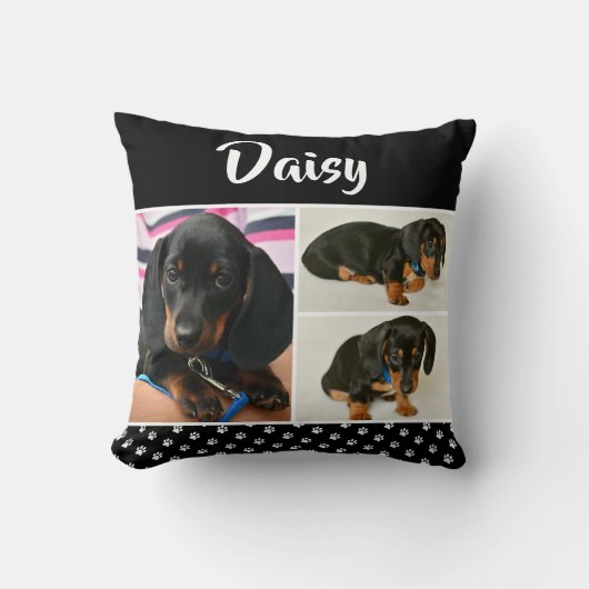 黒犬ペット愛人写真コラージュパワープリント クッション (正面)