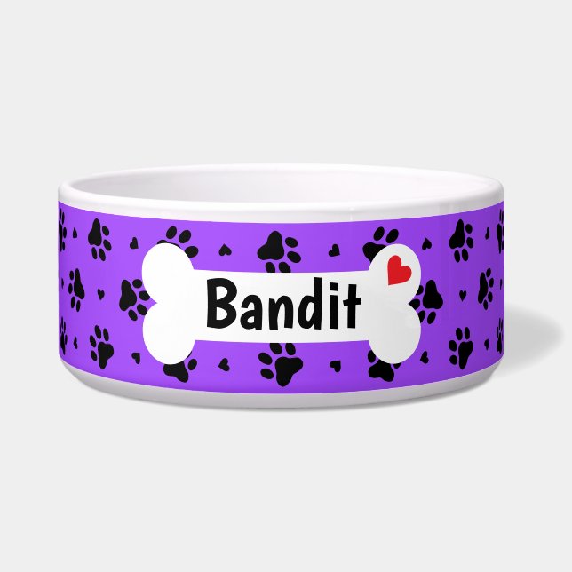 黒犬ポープリントとハートパターンボウル ボウル (正面)