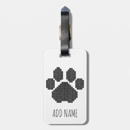 黒犬ポープリント建物ブロック名前をカスタムする ラゲッジタグ (裏面縦)
