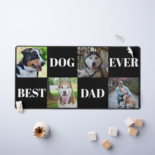 黒犬モダンパパ4枚フォトコラージュ デスクマット (キッズテーブル)
