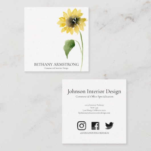 黒独身のと白のひまわり茎II スクエア名刺 (正面/裏面)