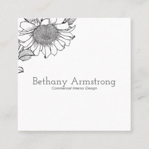 黒独身の白ひまわり茎名刺 スクエア名刺