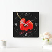黒独身の色のケシ スクエア壁時計 (ホーム)