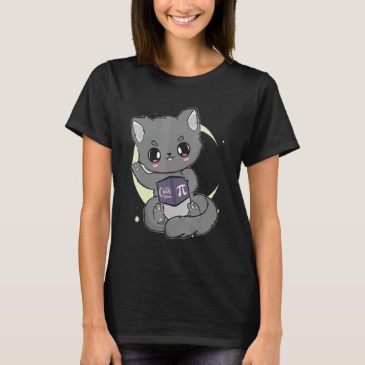 黒猫πの日ネコの鳴き声 3 14159 ネコ数学 tシャツ (正面)