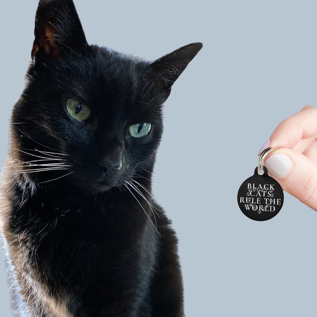 黒猫おもしろいが世界アドレスペット用名札 ペット　ネームタグ (Black cats rule the world! Add their address on the reverse)