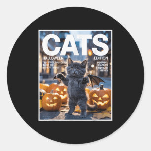黒猫おもしろいこうもり衣装かわいいハロウィーンジン ラウンドシール